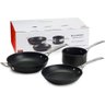 jogo 3 pecas leiteira frigideira rasa e frigideira funda non stick le creuset
