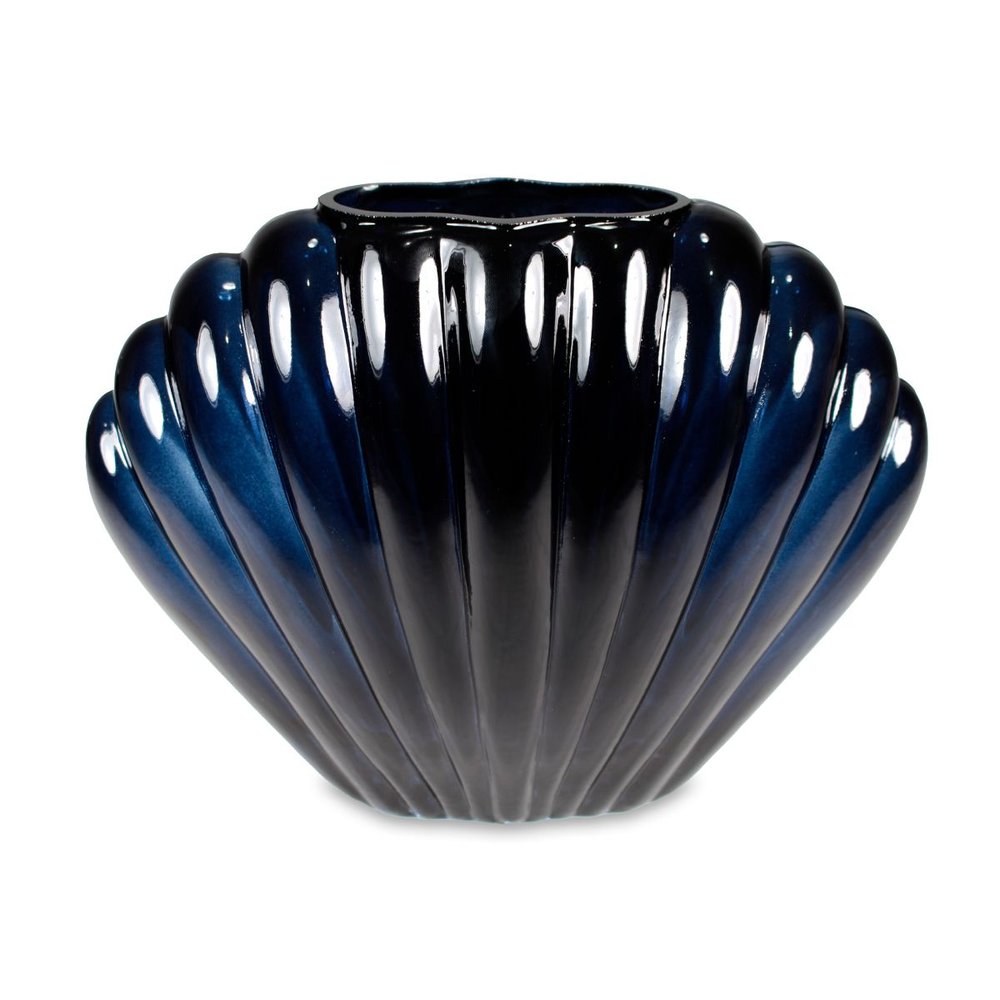 vaso de vidro grande em formato de concha azul escuro