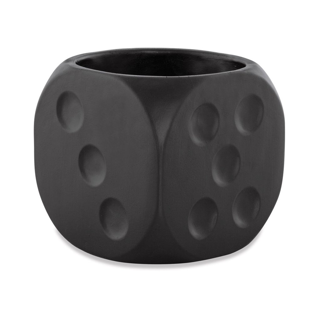 vaso cachepot preto grande em formato de dado