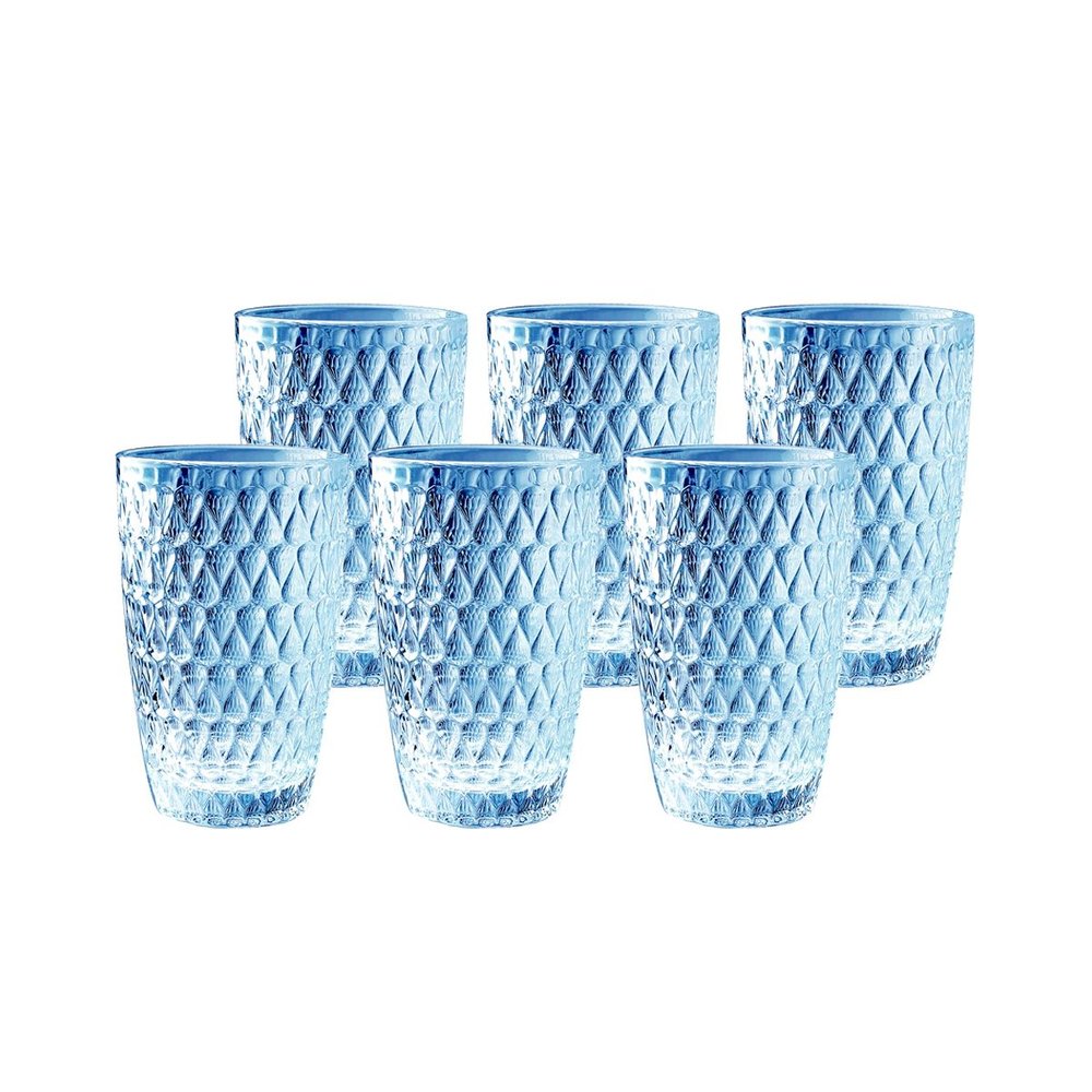 jogo de copos em vidro 06 pecas 355 ml amelie azul