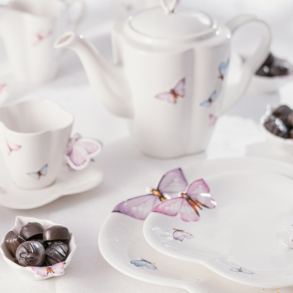 jogo 06 pratos sobremesa em porcelana borboleta wolff