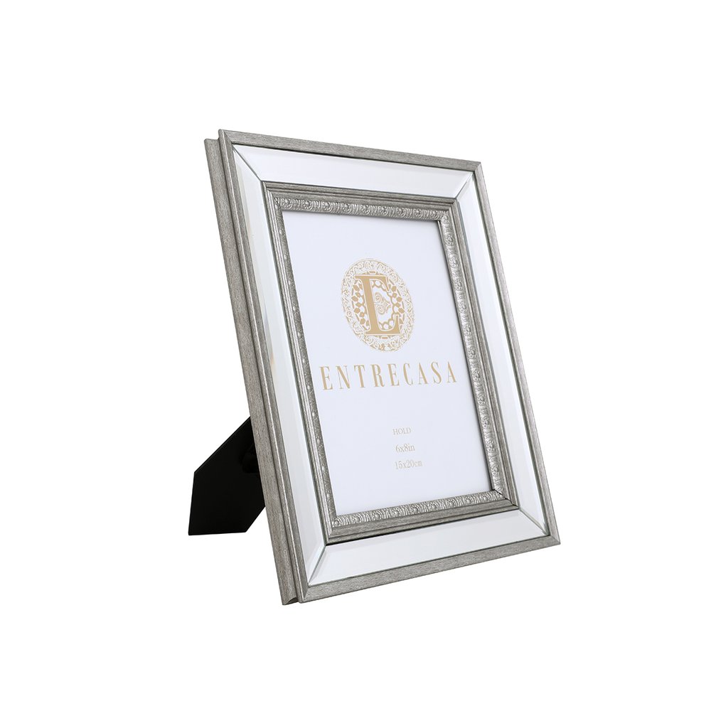 01 porta retrato prata em mdf com borda espelhada 13x18 cm