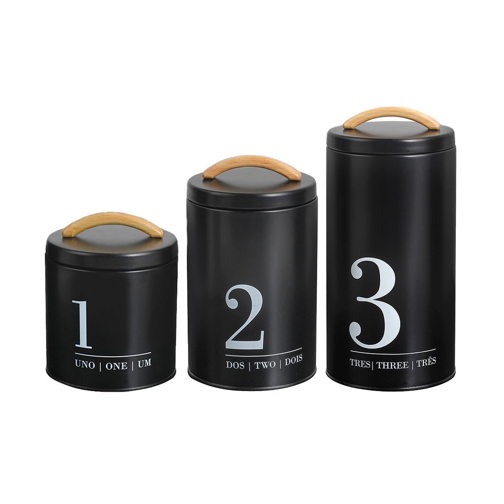 03 conjunto 03 porta mantimentos hermeticos preto