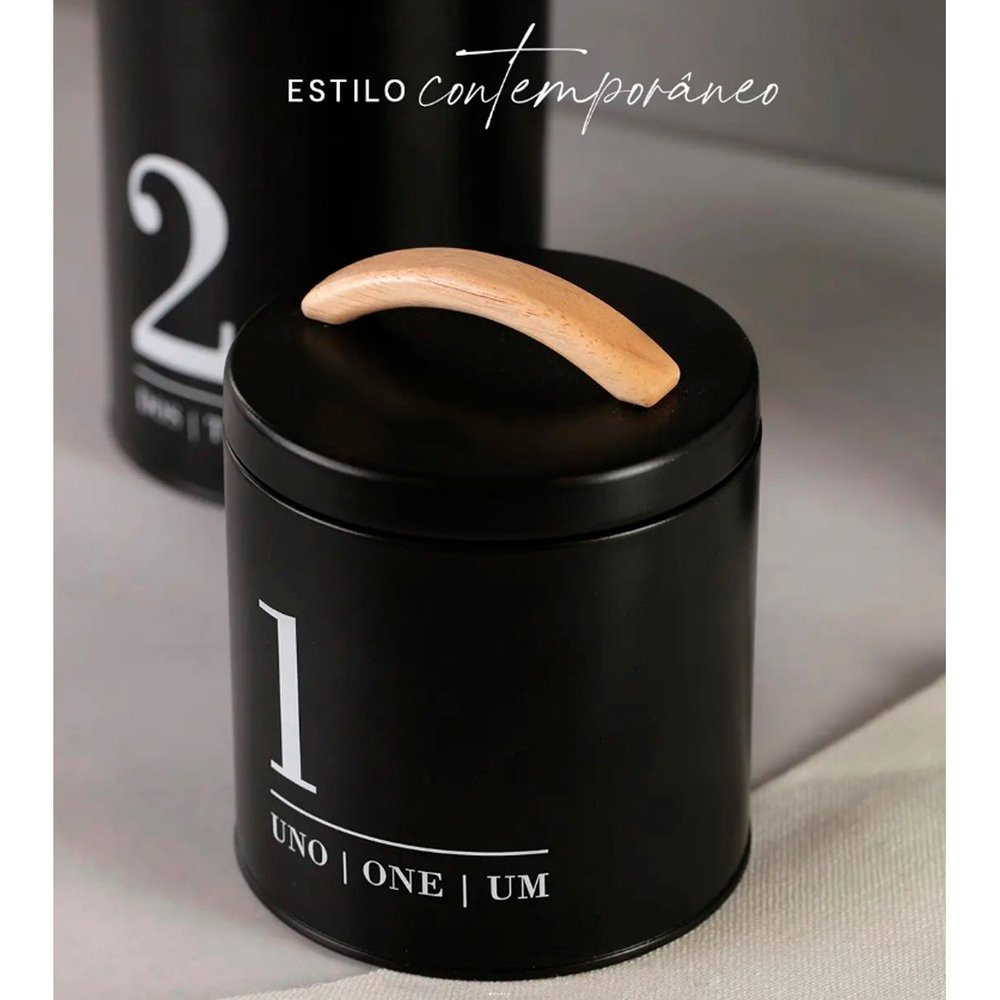 04 conjunto 03 porta mantimentos hermeticos preto