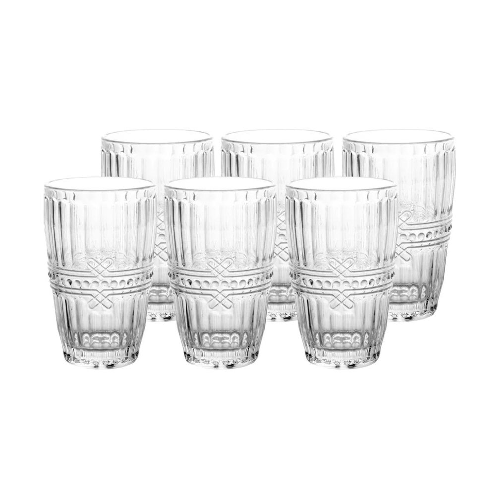 jogo de copos em vidro 06 pecas 355 ml fratello transparente
