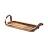 01 bandeja retangular em madeira com alcas de couro pequena
