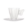 02 conjunto 04 xicaras de cha com pires em vidro butterfly 180 ml