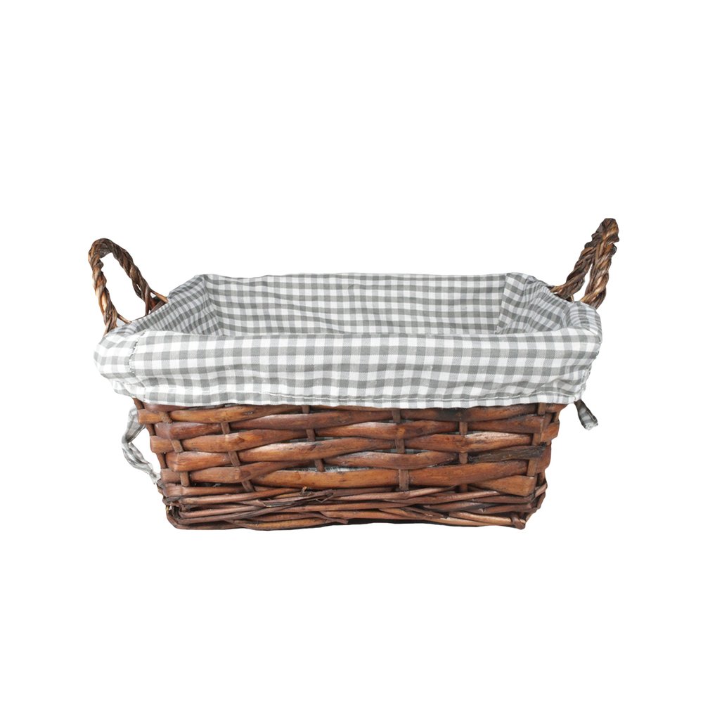 01 cesta quadrada marrom com forro em tecido
