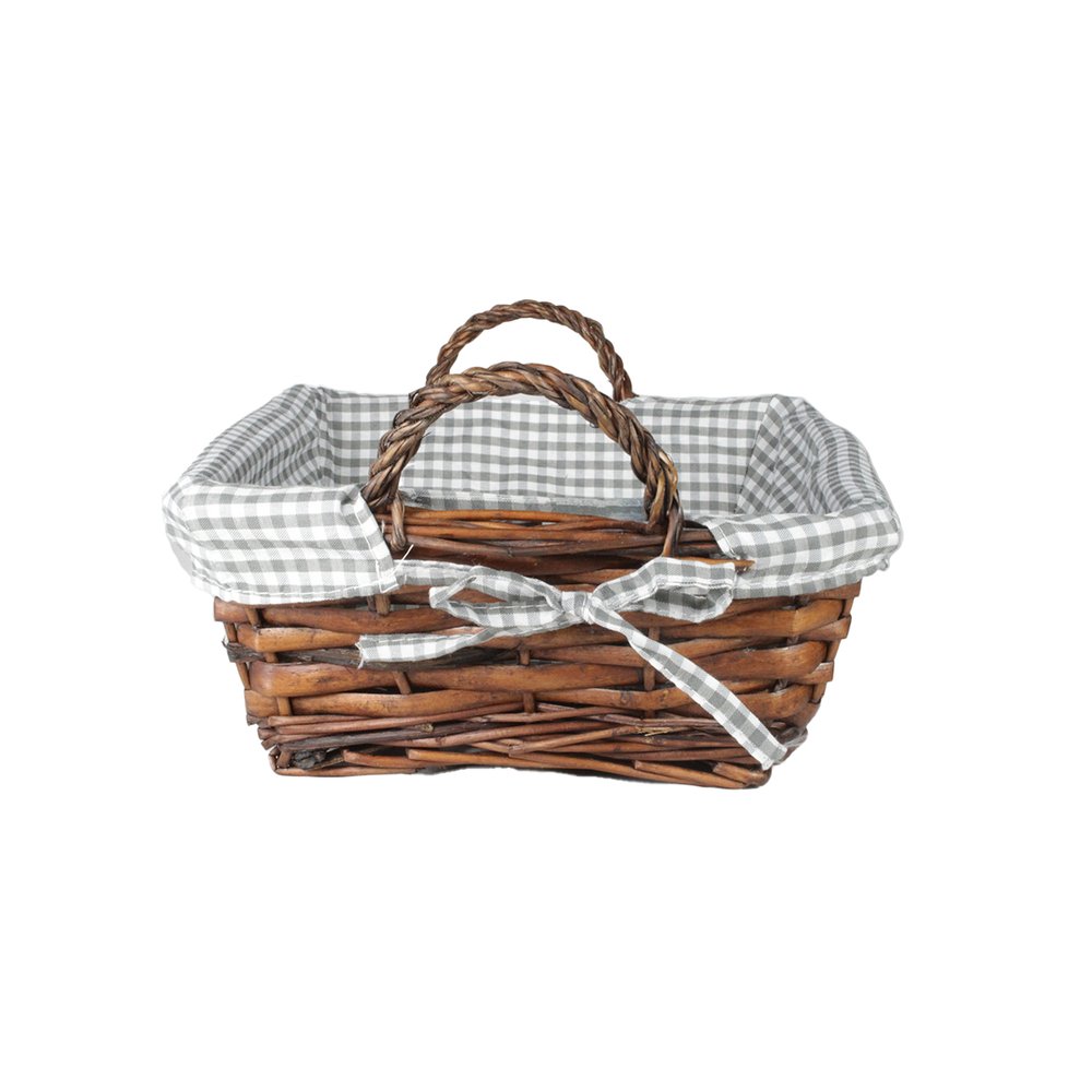 02 cesta quadrada marrom com forro em tecido