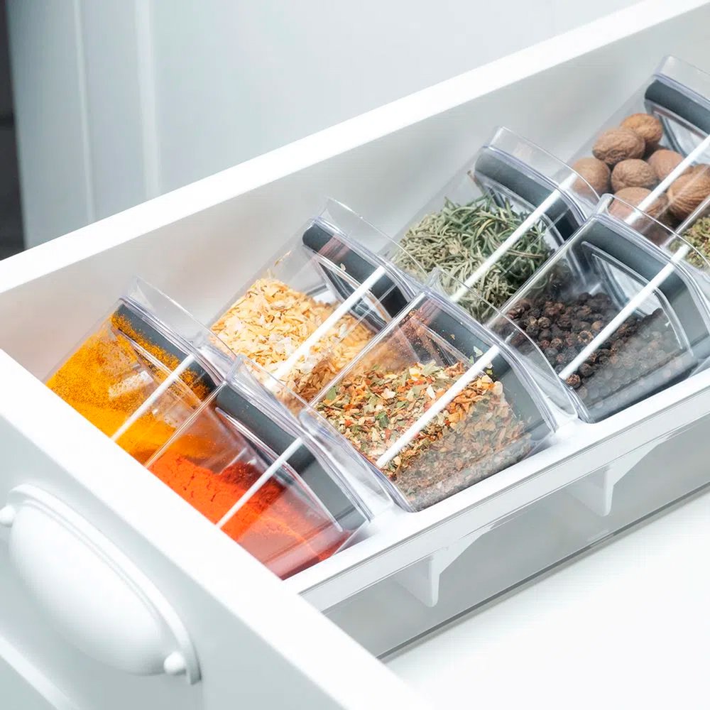 03 organizador de temperos para gaveta 9 pecas clear transparente