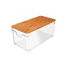 03 organizador clear com tampa de bambu 15 5 x 30 5 x 13 5 cm