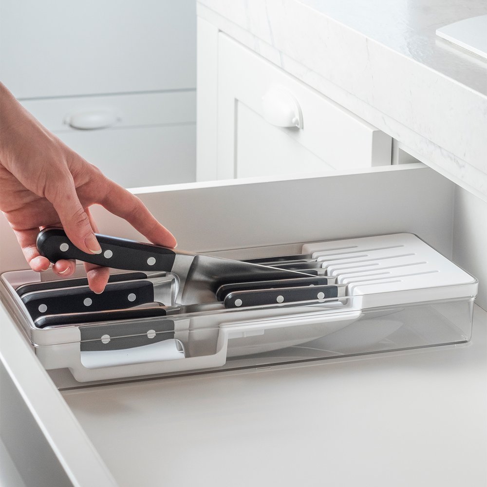 03 organizador de facas clear branco