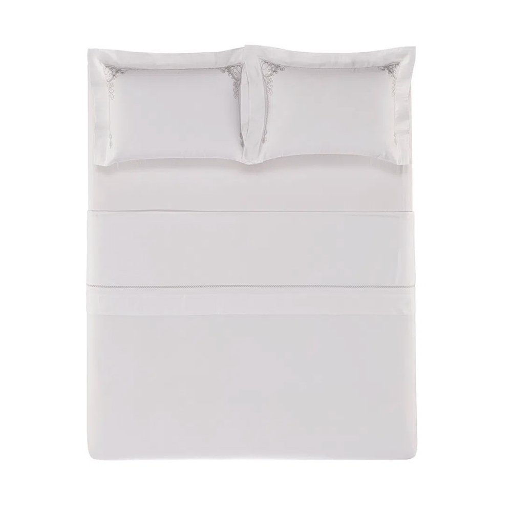 01 jogo de cama trussardi 300 fios 100 algodao duomo branco casal