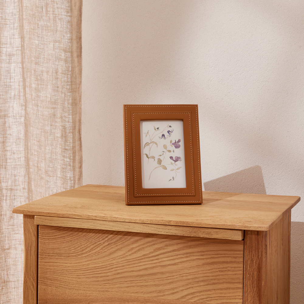 01 porta retrato em mdf com revestimento em pu marrom 10 x 15