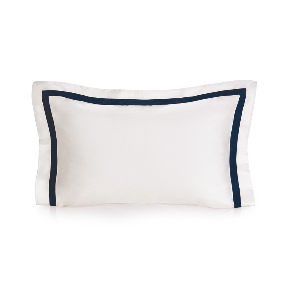 01 jogo de cama trussardi 300 fios 100 algodao egipcio vercelli branco e marinho solteiro