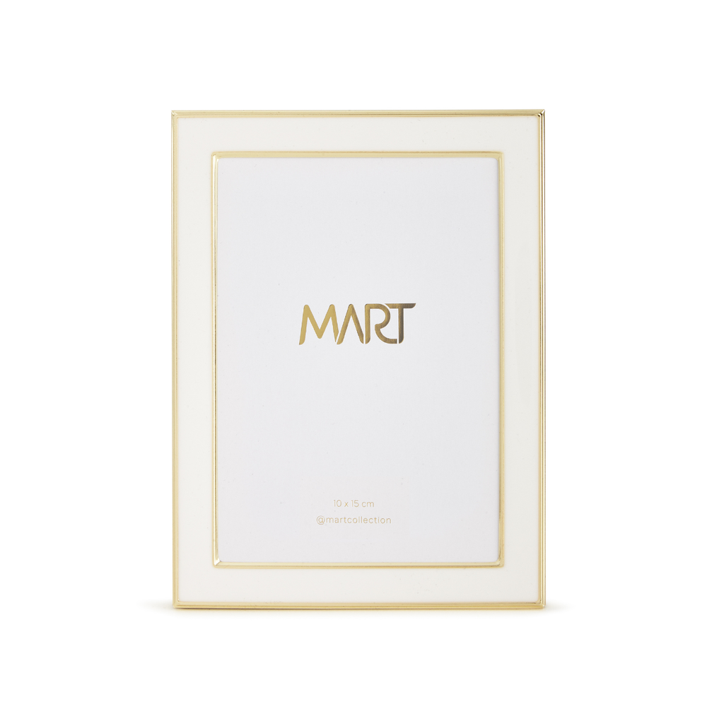 01 porta retrato em metal branco e dourado 15 x 20